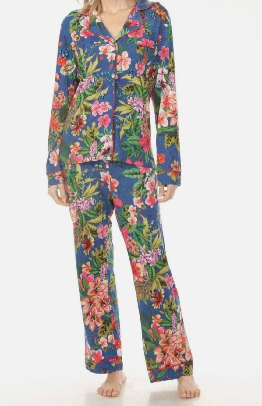 Johnny Was The Carly PJ Set XL Amorina Floral Pajamas Blue NWT MS8225-A